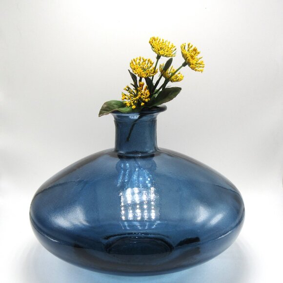 Vintage deep blue glass vase made in Spain 8" x 6" - Picture 1 of 9